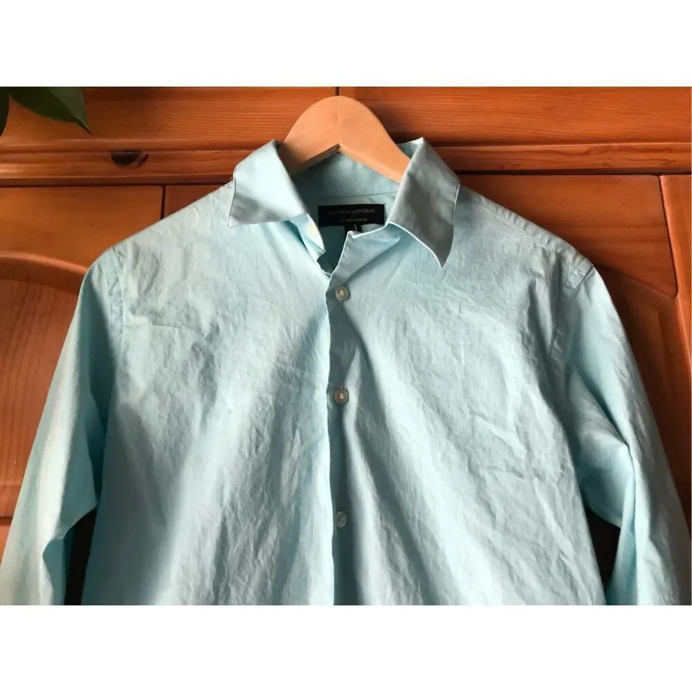 Banana Republic Mens Tailored Stretch Button Up Shirt Blue SZ S